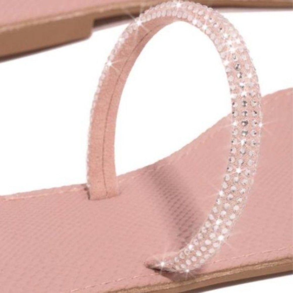 Embellished Double Strap Slides in Blush Pink - Picture 3 of 5